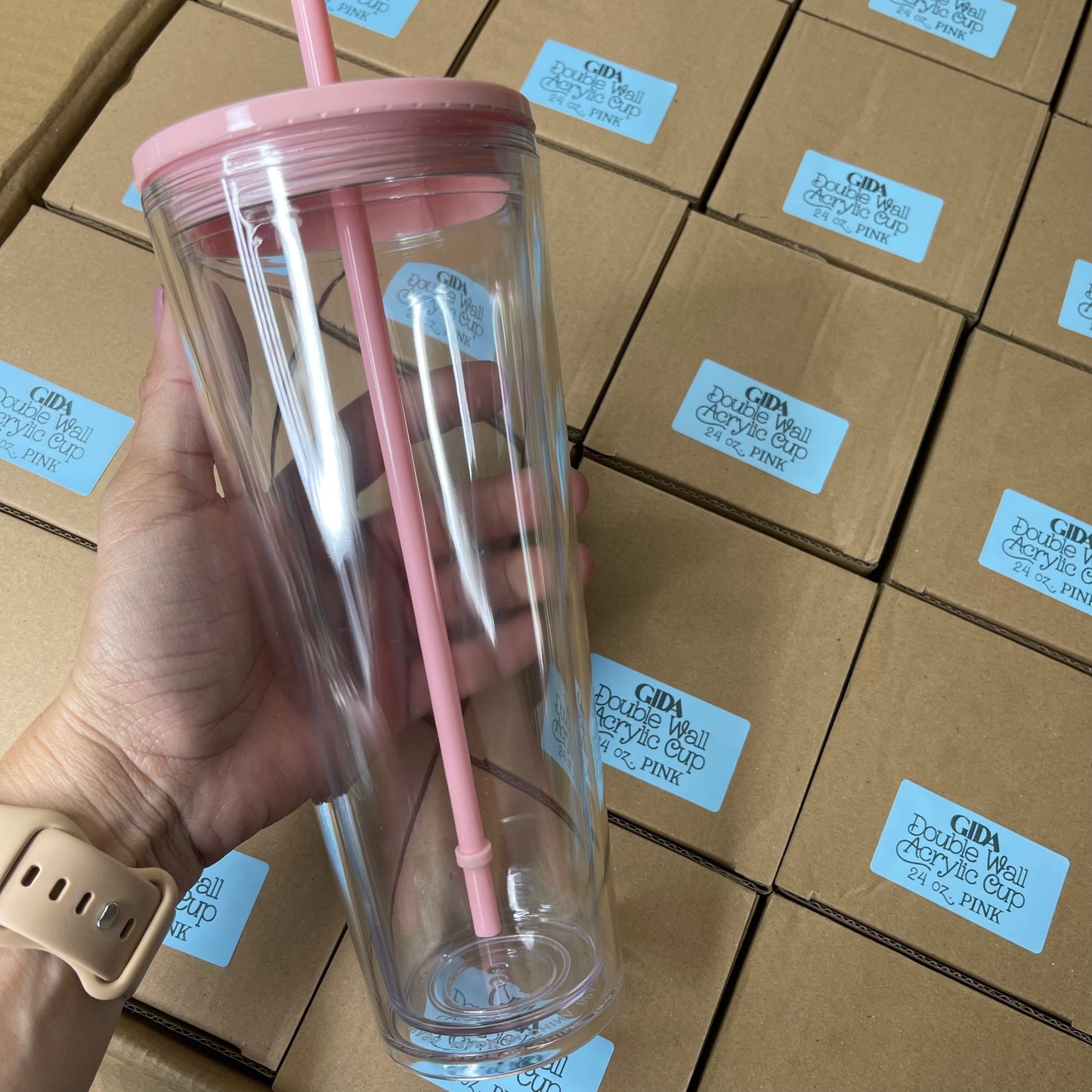 24 OZ Acrylic Double Wall Cup / PRE HOLED. Great for Snowglobes Tumblers. - GIDA DESIGN