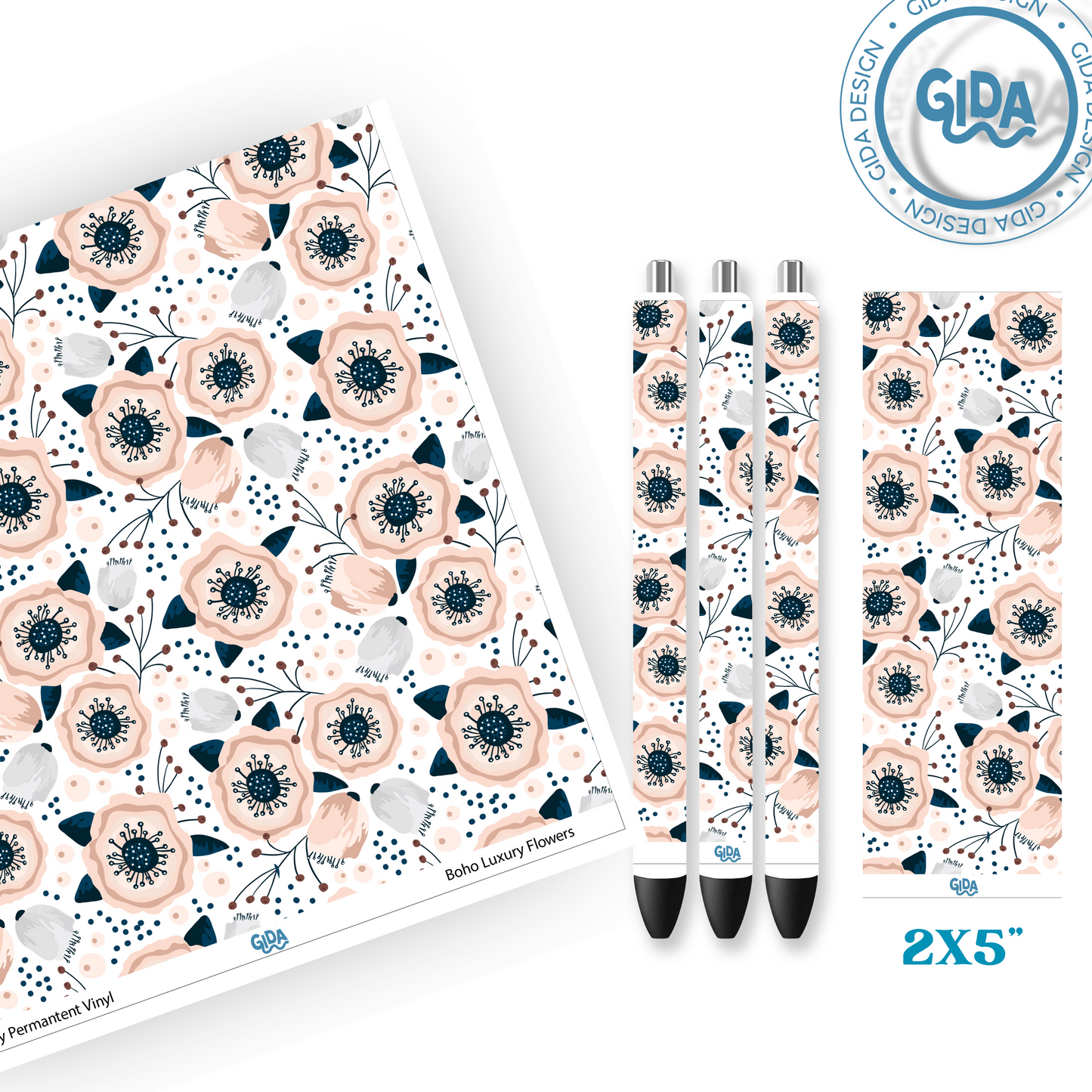 Pen Wrap Boho Luxury Flowers Patterned Vinyl
