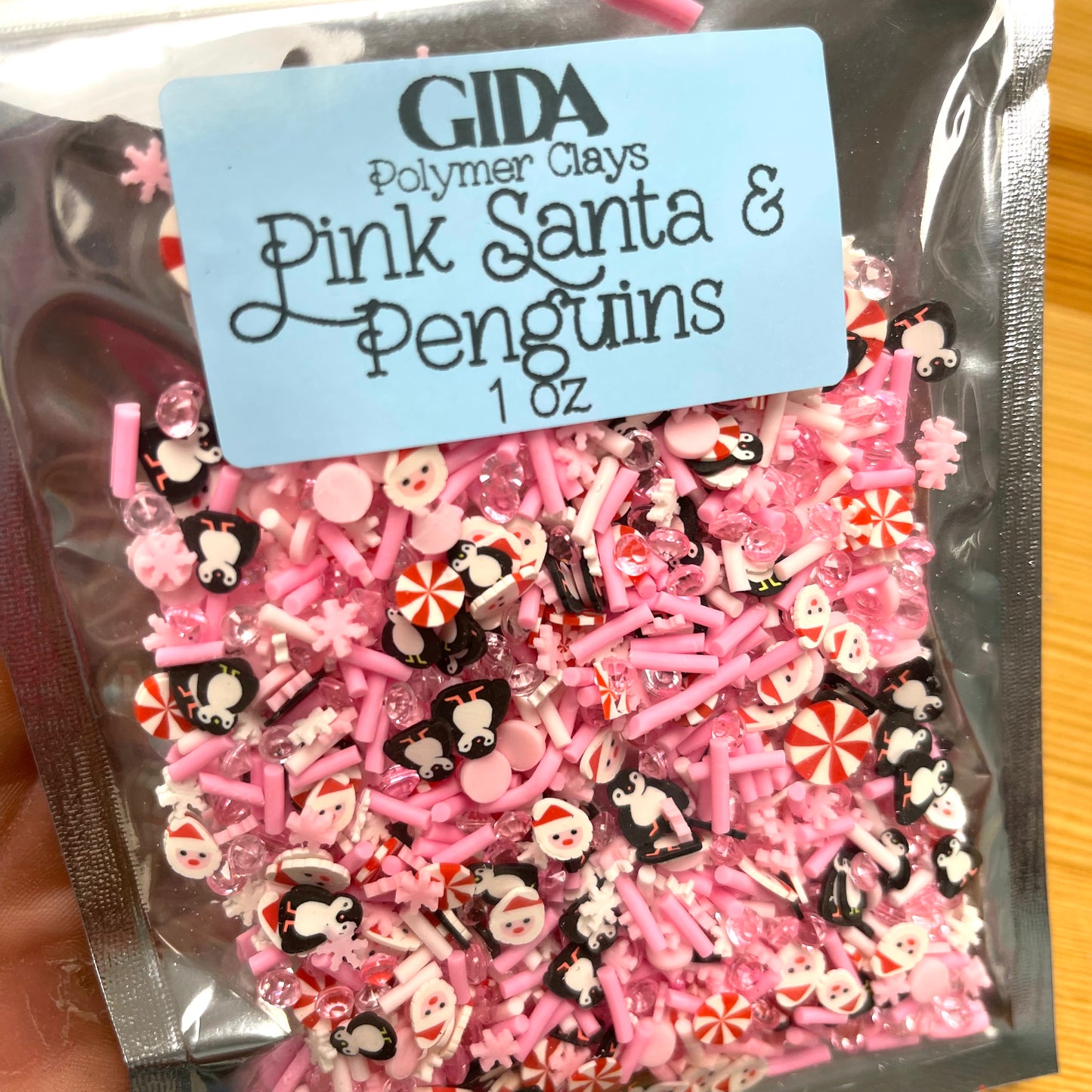 Pink Santa & Penguins Polymer clay 1 oz - GIDA DESIGN