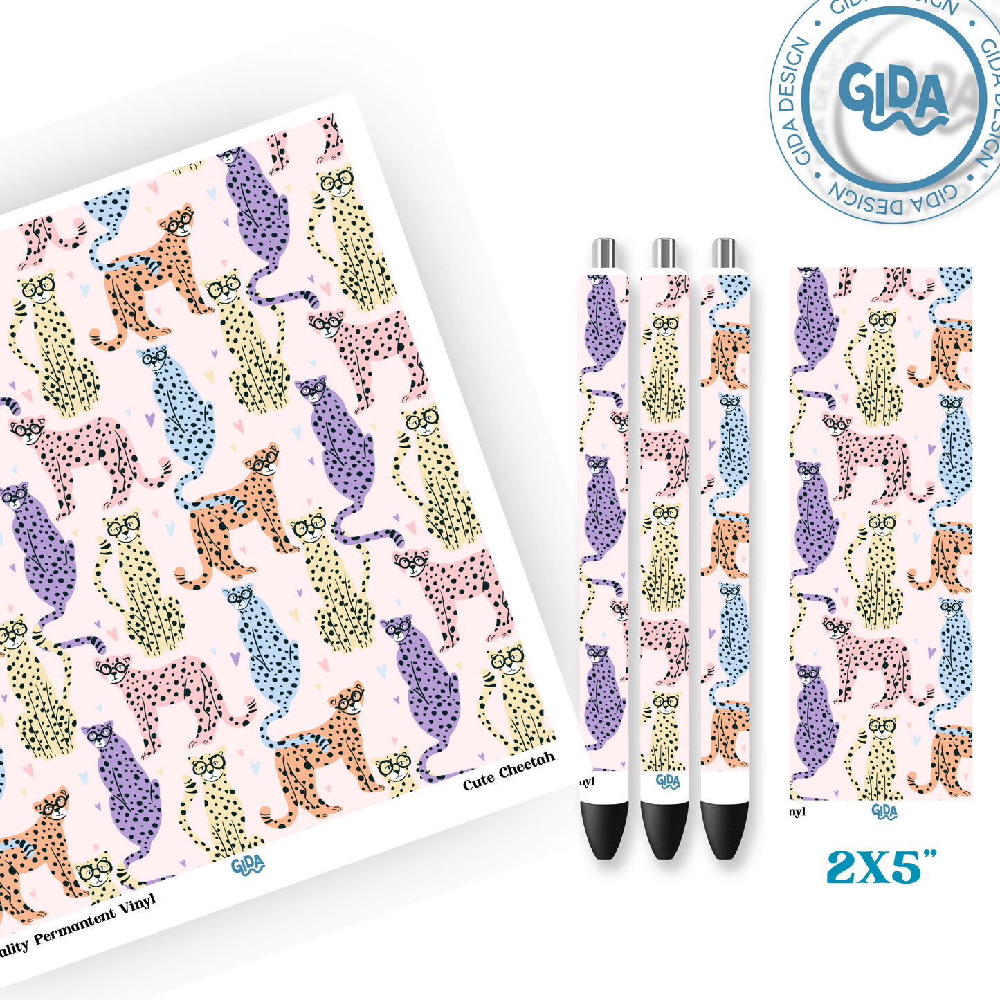 Pen Wrap Cute Cheetah Patterned Vinyl
