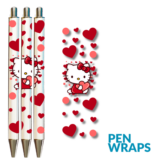 Pen Wrap UV DTF - Red Kitty Hearts Pen Wrap