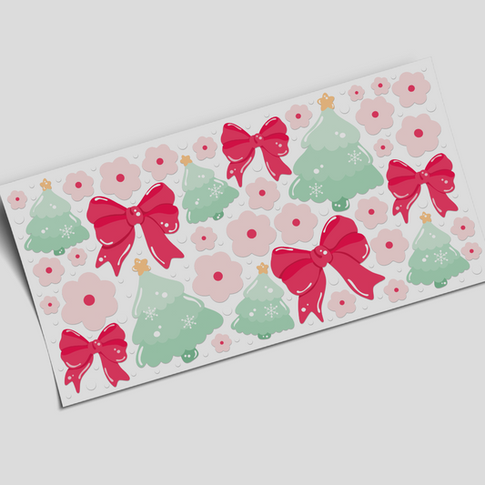 UV DTF - Cute Cozy Bows  -  16oz Libbey cup Wrap