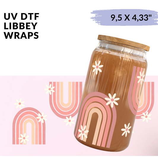 UV DTF - Pink Rose Rainbows  Libbey cup Wrap