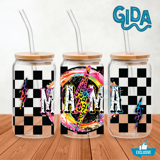 UV DTF Stickers Wraps - Retro Checkered MA MA thunders Libbey 16 oz Wrap