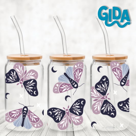 UV DTF -  Purple Magic Butterflies 16oz Libbey cup Wrap