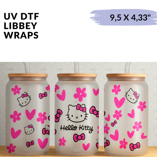 UV DTF - Pink Bows Cat libbey cup Wrap