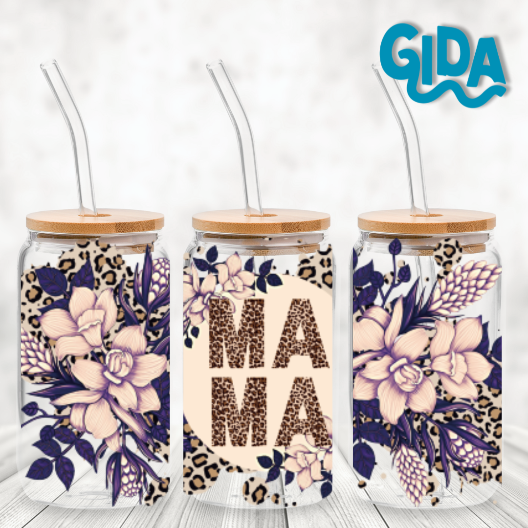 Cup Wrap Uv dtf Stickers  - Mama Purple Floral Libbey Wrap
