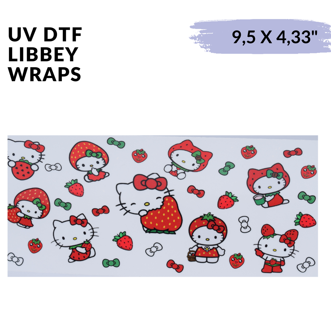UV DTF - Strawberries Cat libbey cup Wrap