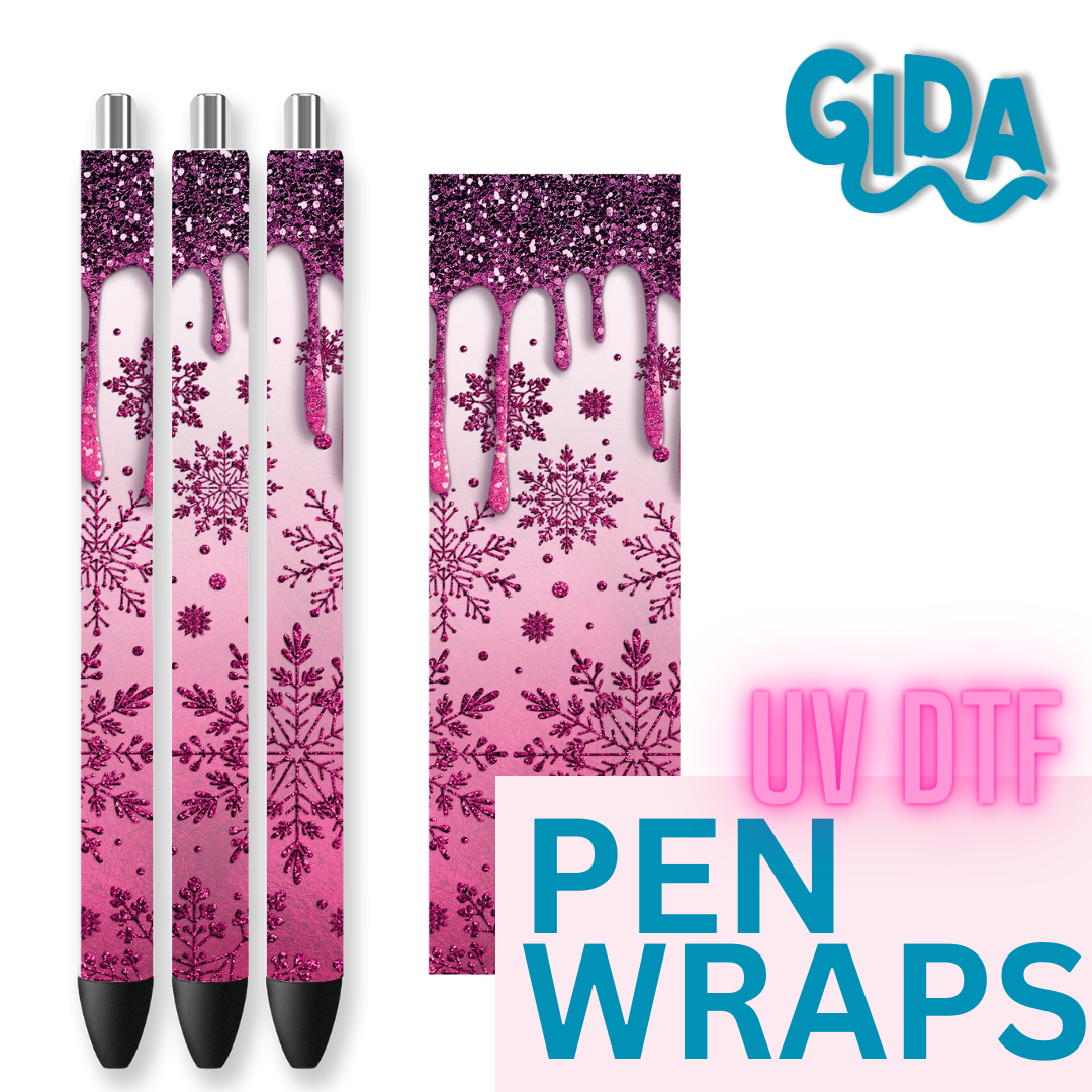 UV DTF - Fucsia Glitter Drip Christmas Pen Wrap