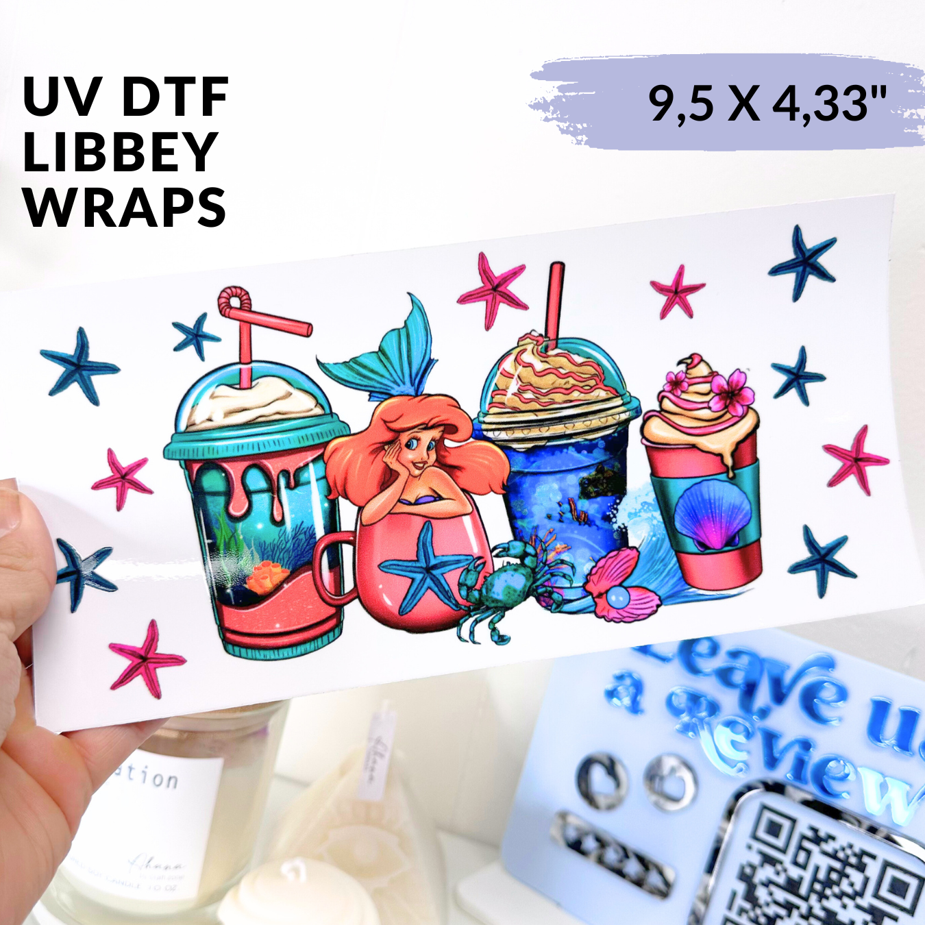UV DTF - Mermaid and Starfish libbey cup Wrap