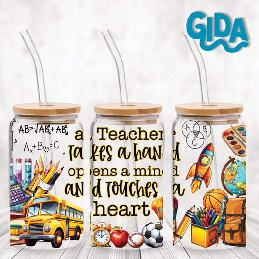 UV DTF - Teachers Touch hearts Glass Can Wrap  LIBBEY 16 oz