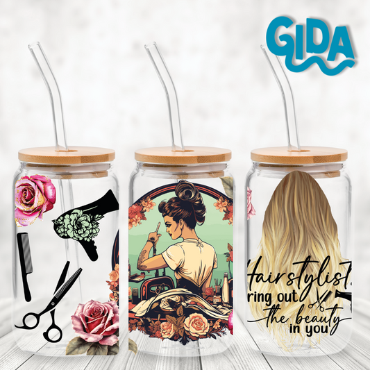 UV DTF -  Hairstylist Flowers  16oz Libbey cup Wrap