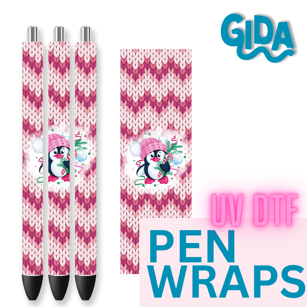 UV DTF - Pink Knit Pattern Christmas Pen Wrap