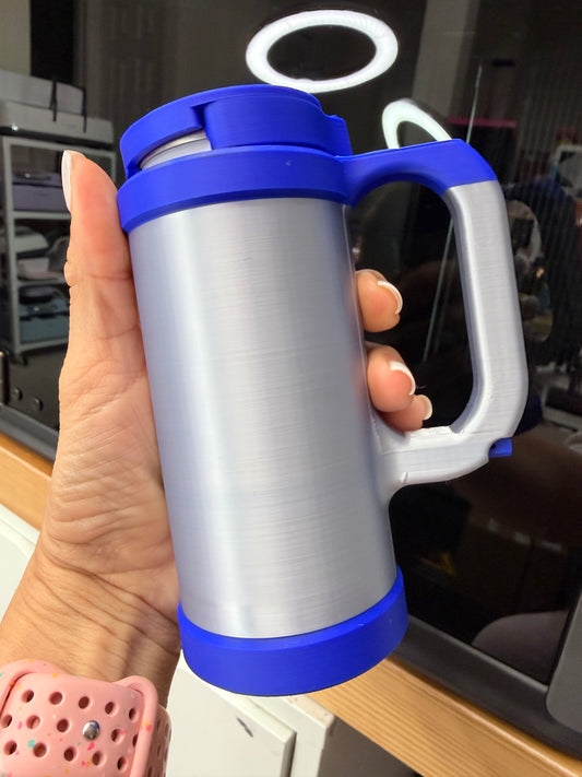 Blue and silver 3D Printed customized Can cooler set: lid, keychain and opener Mini can 8oz