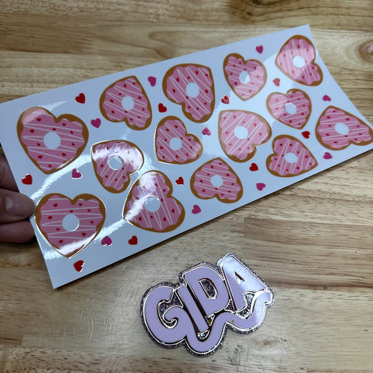 Cup Wrap Stickers UV DTF - Baby Pink Donuts Hearts Libbey cup Wrap