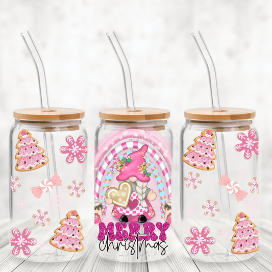 UV DTF -  Pink Gnome Christmas libbey cup Wrap