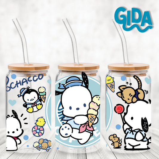 UV DTF - Blue Pochacco Coffee 16oz  libbey cup Wrap