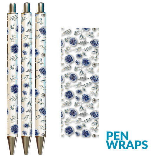 Pen Wrap UV DTF - Blue Roses  - Pen Wrap