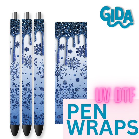 UV DTF - Blue Glitter Drip Christmas Pen Wrap