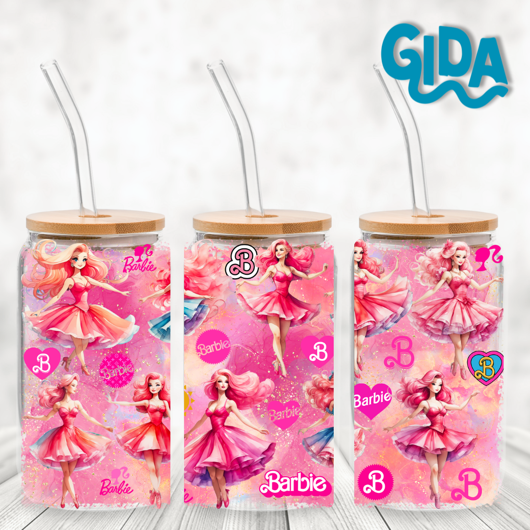 UV DTF -  Barbie Dancing full pink Libbey cup Wrap
