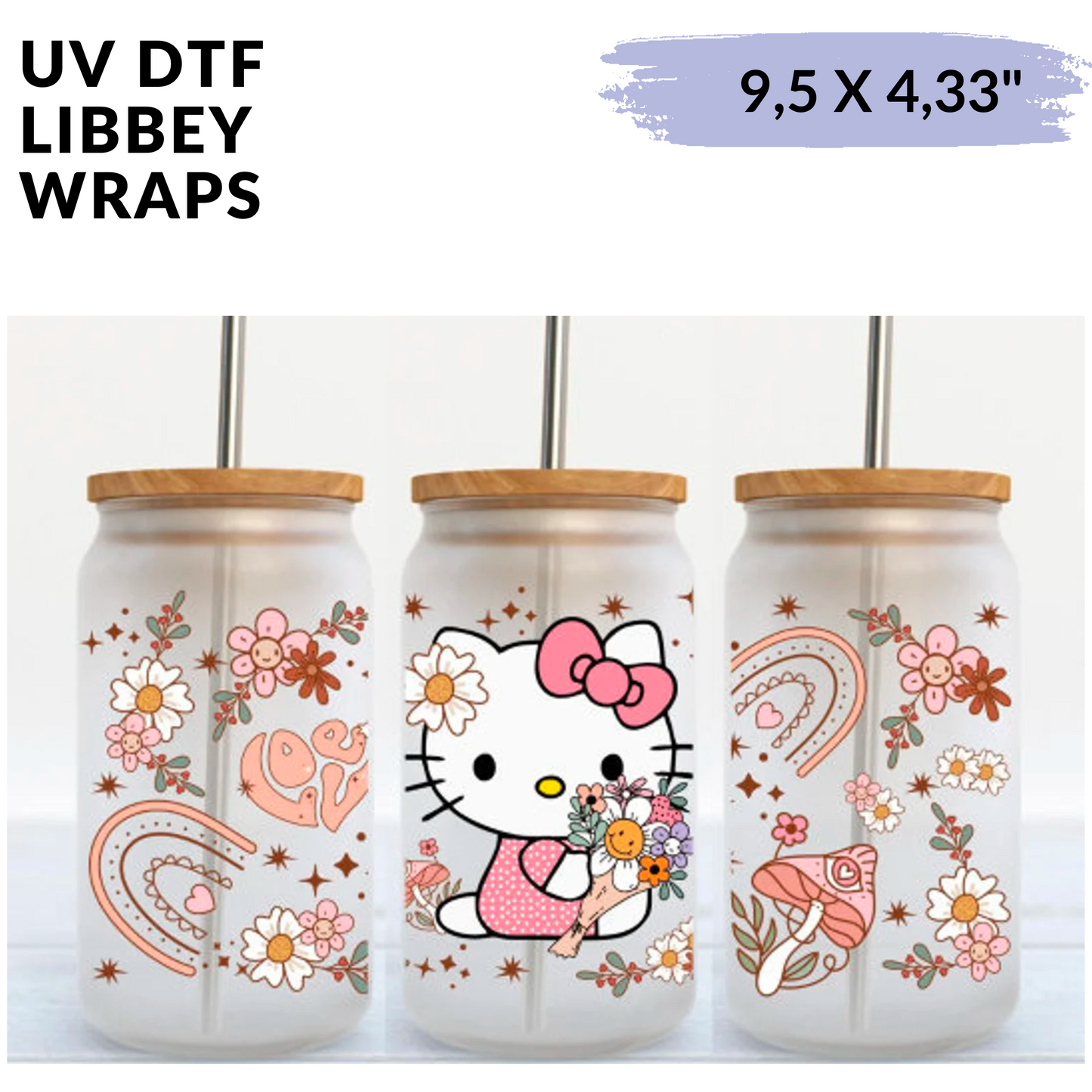 UV DTF - Flowers Cute Kitty libbey cup Wrap