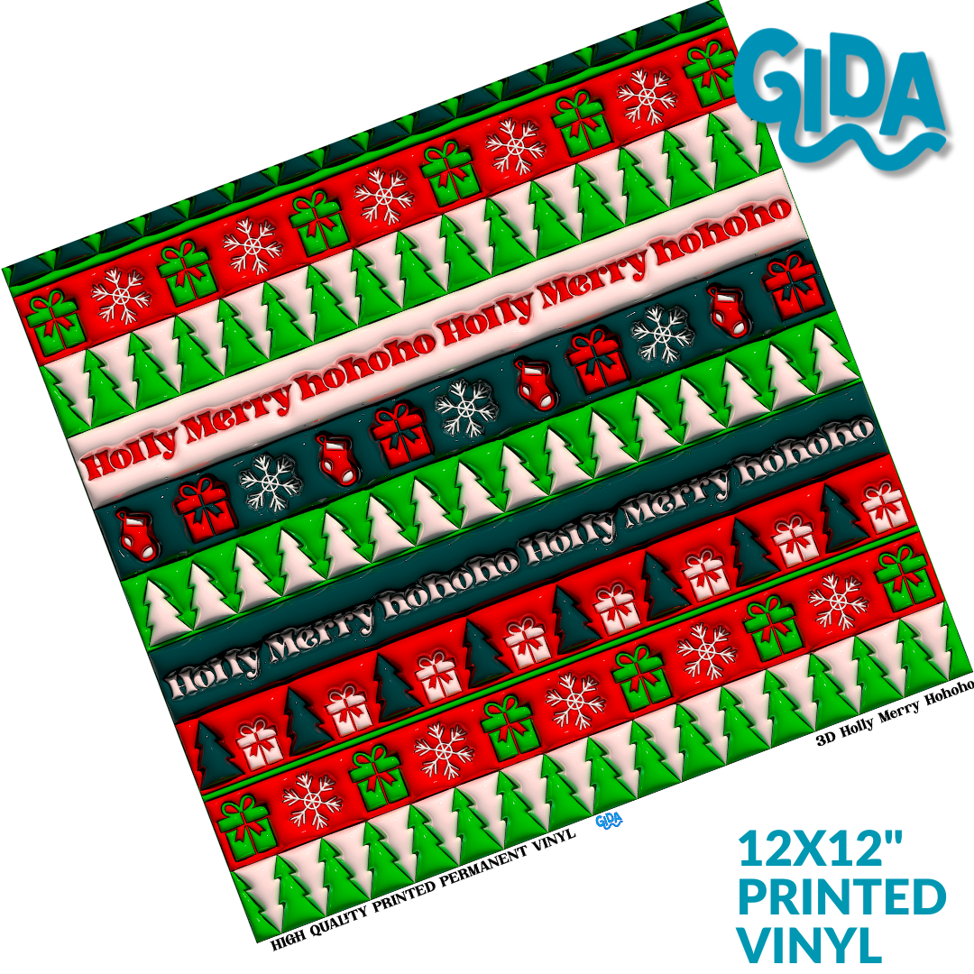 3D - Christmas Traditional Colors Pattern 12x12" Printed Permanent Vinyl