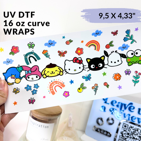 UV DTF - Amiguitos con flores y arcoiris Libbey cup Wrap