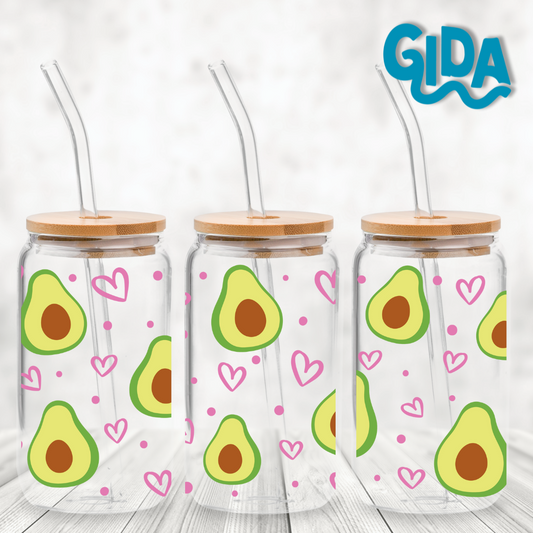 UV DTF -  Avocados Pink Heart Libbey cup Wrap