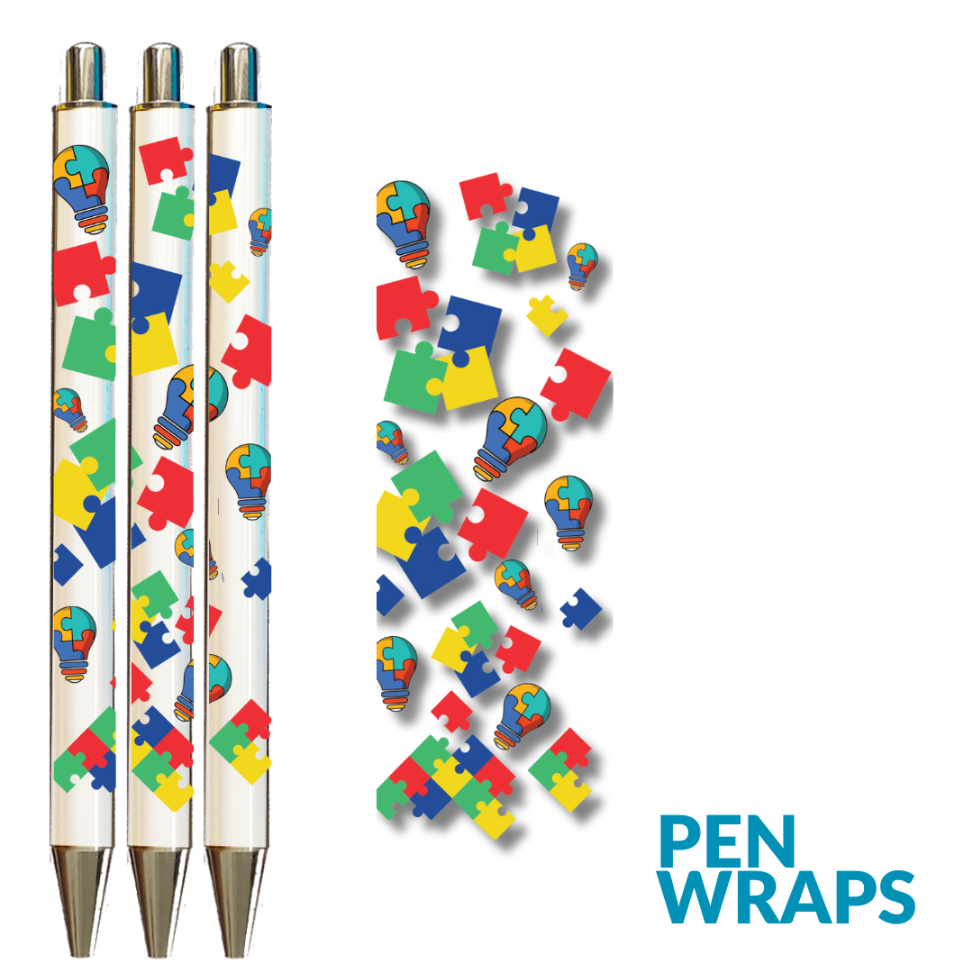 5ct - Set Pen Wrap permanent UV DTF no Background Autism