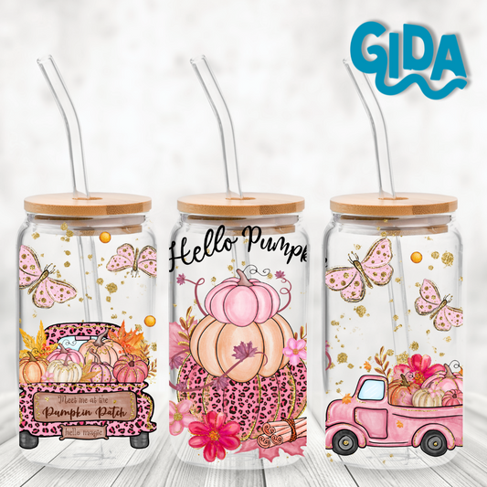 UV DTF -  Pink Autumn pumpkin libbey cup Wrap