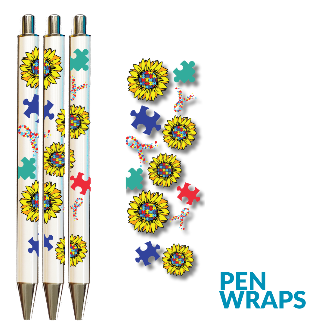 5ct - Set Pen Wrap permanent UV DTF no Background Autism