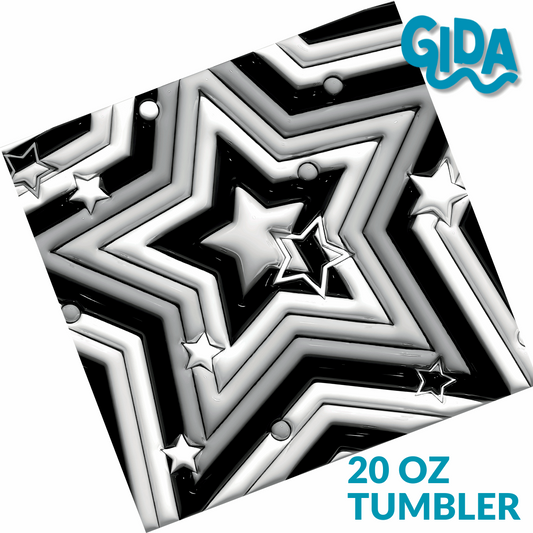 3D - Black & White Stars Straight 20oz Tumbler wrap Vinyl