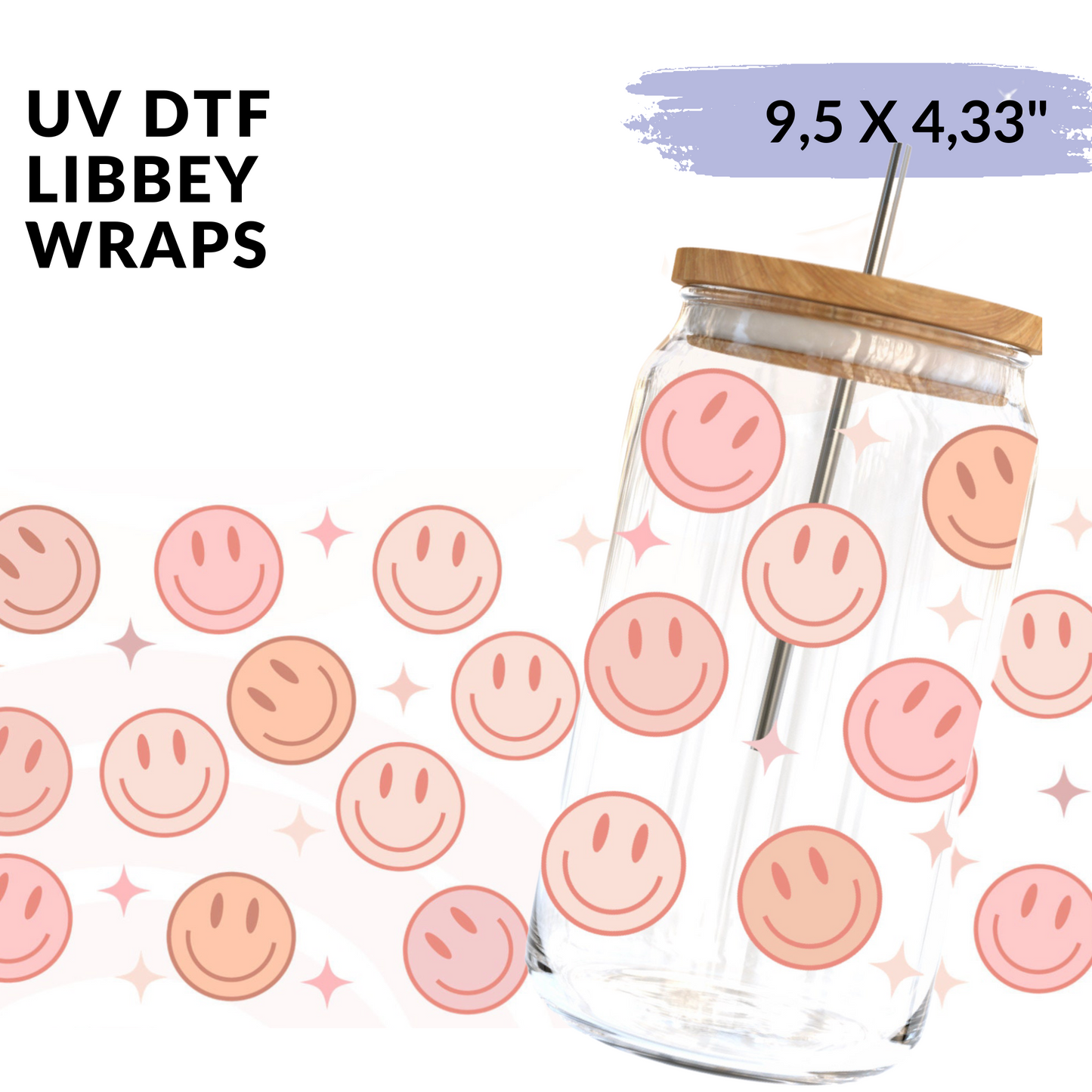 UV DTF - Smile Faces and stars Libbey cup Wrap
