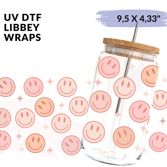 Cup Wrap UV DTF - Smile Faces and stars Libbey cup Wrap