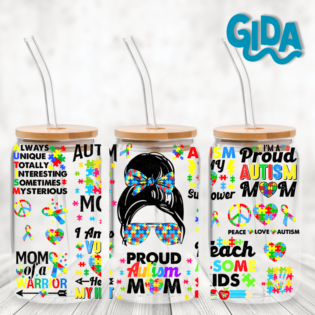UV DTF - Proud Autism Mom Libbey cup Wrap
