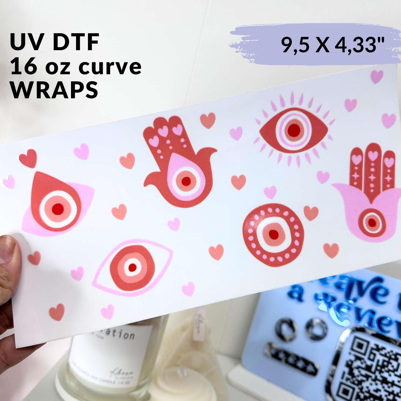 UV DTF - Pink Hamsa and Hearts Libbey cup Wrap