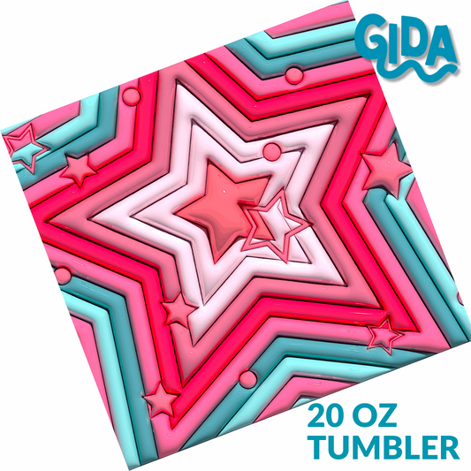 3D - Mint & Pink Stars Straight 20oz Tumbler wrap Vinyl