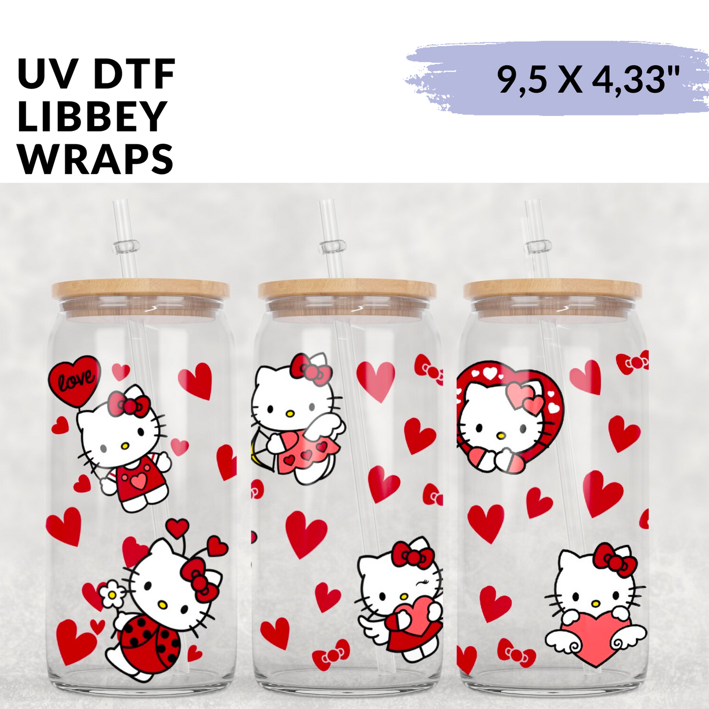 UV DTF - Ladybug and Kitty Red Hearts Libbey cup Wrap