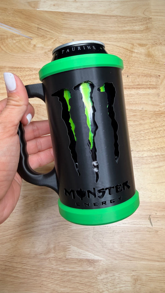 Black and GREEN 3D Printed customized Can cooler set: lid, keychain and opener MONSTER SIZE 16 OZ