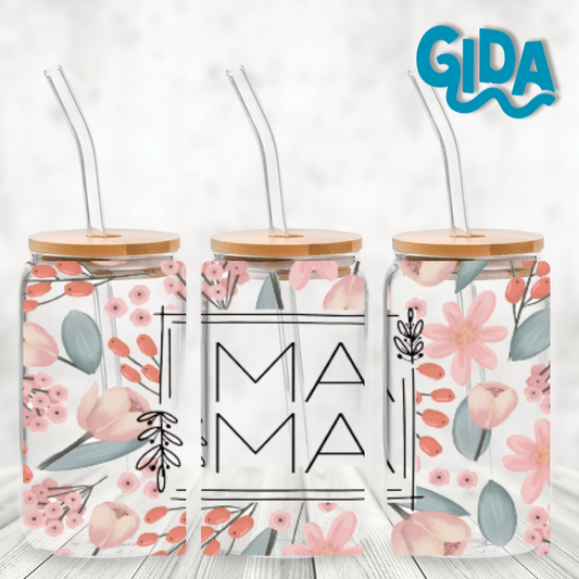 UV DTF - MA MA orange Flowers Libbey cup Wrap