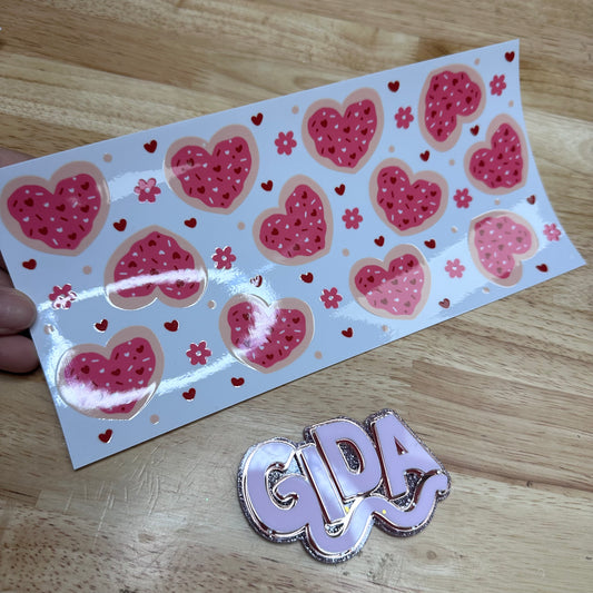 UV DTF WRAP - Pink Hearts Donuts Libbey cup Wrap - Stickers