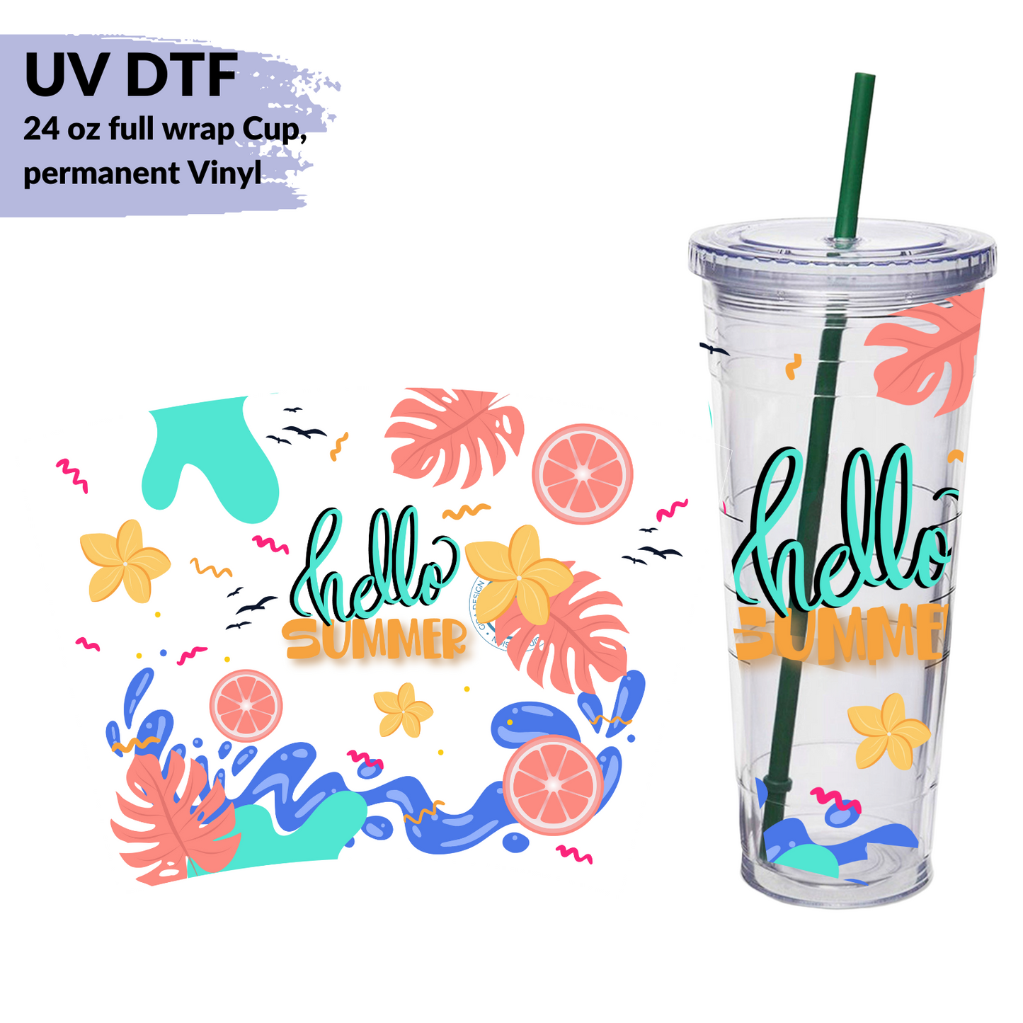 UV DTF -  HELLO Summer 24 oz Permanent wrap