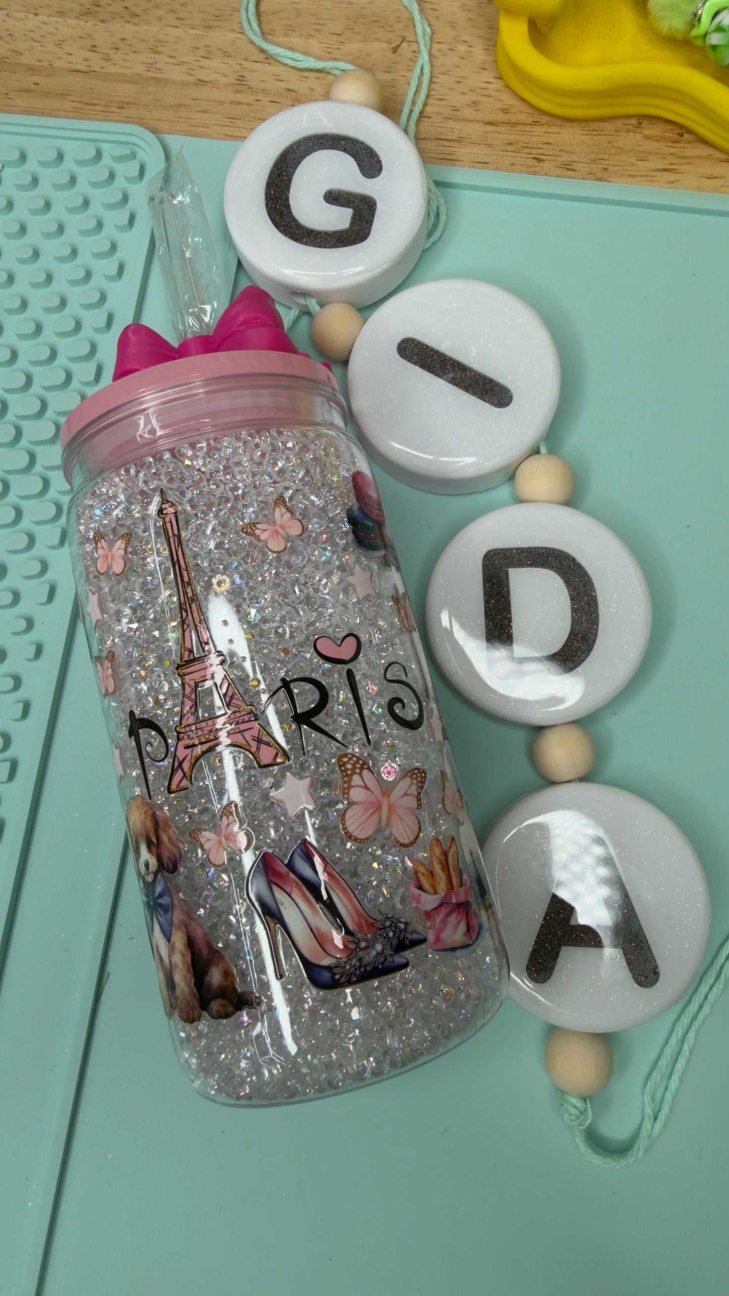 Paris Rhinestones Libbey Acrylic Cup 16 oz – Bling Iced Coffee Glass, Handmade Decorated Tumbler, Ready to Ship
