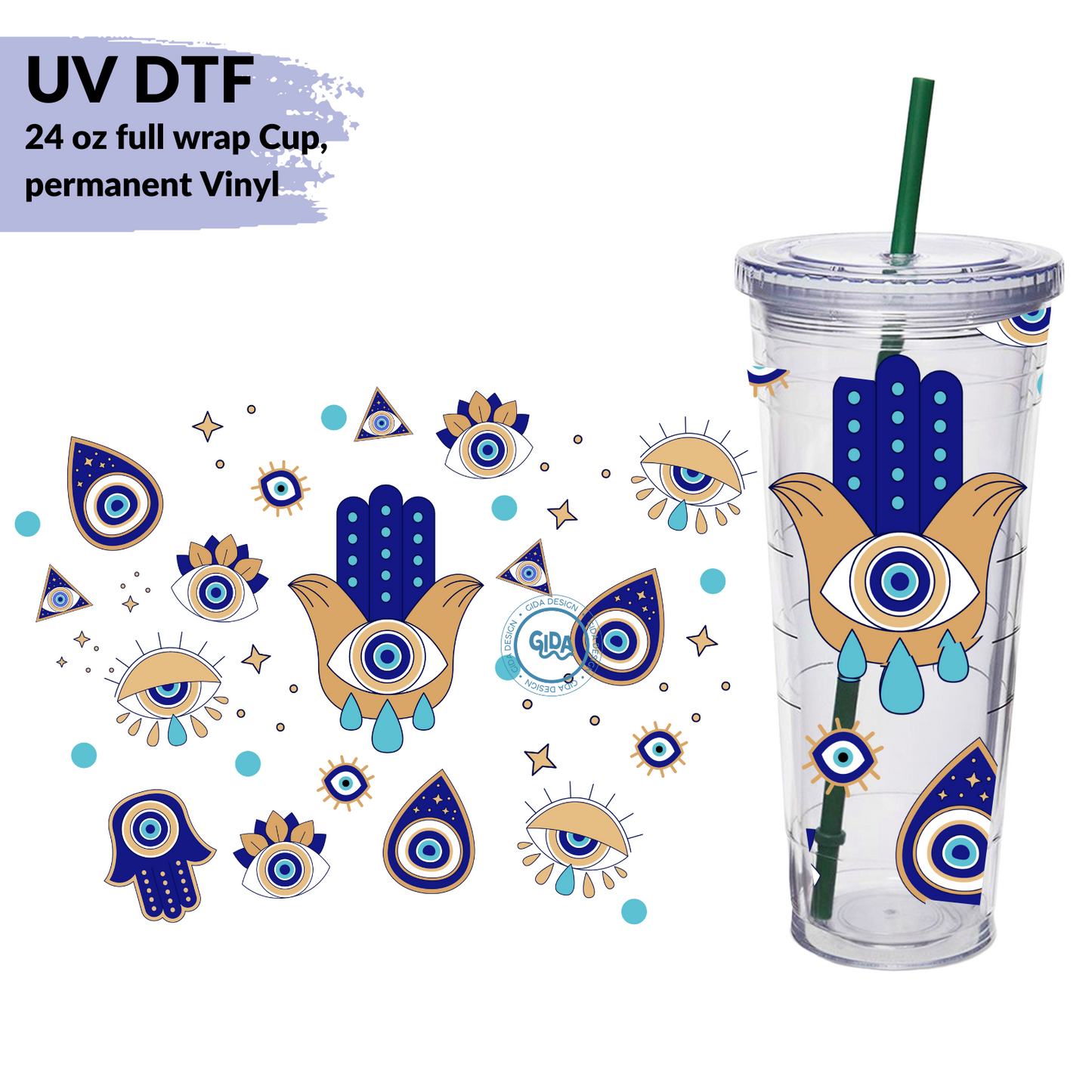 UV DTF -  Magic Blue Eyes 24 oz Permanent wrap