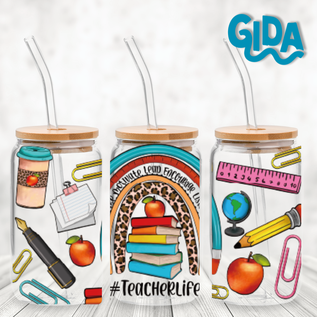 Cup Wrap Stickers UV DTF - Rainbow Teacher life libbey cup Wrap