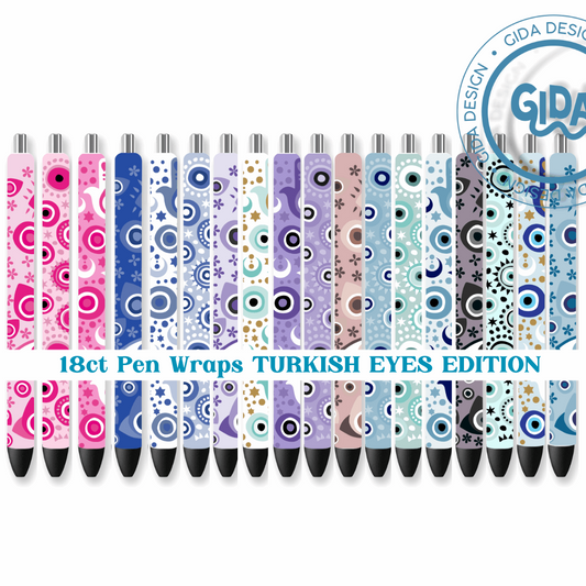 18ct - Set TURKISH EYES Pen Wrap permanent Vinyl