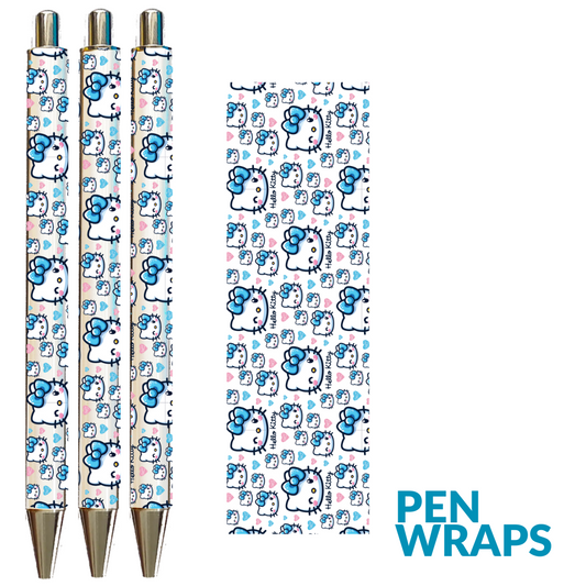 Pen Wrap UV DTF - Blue Bows Hello Kitty Pen Wrap