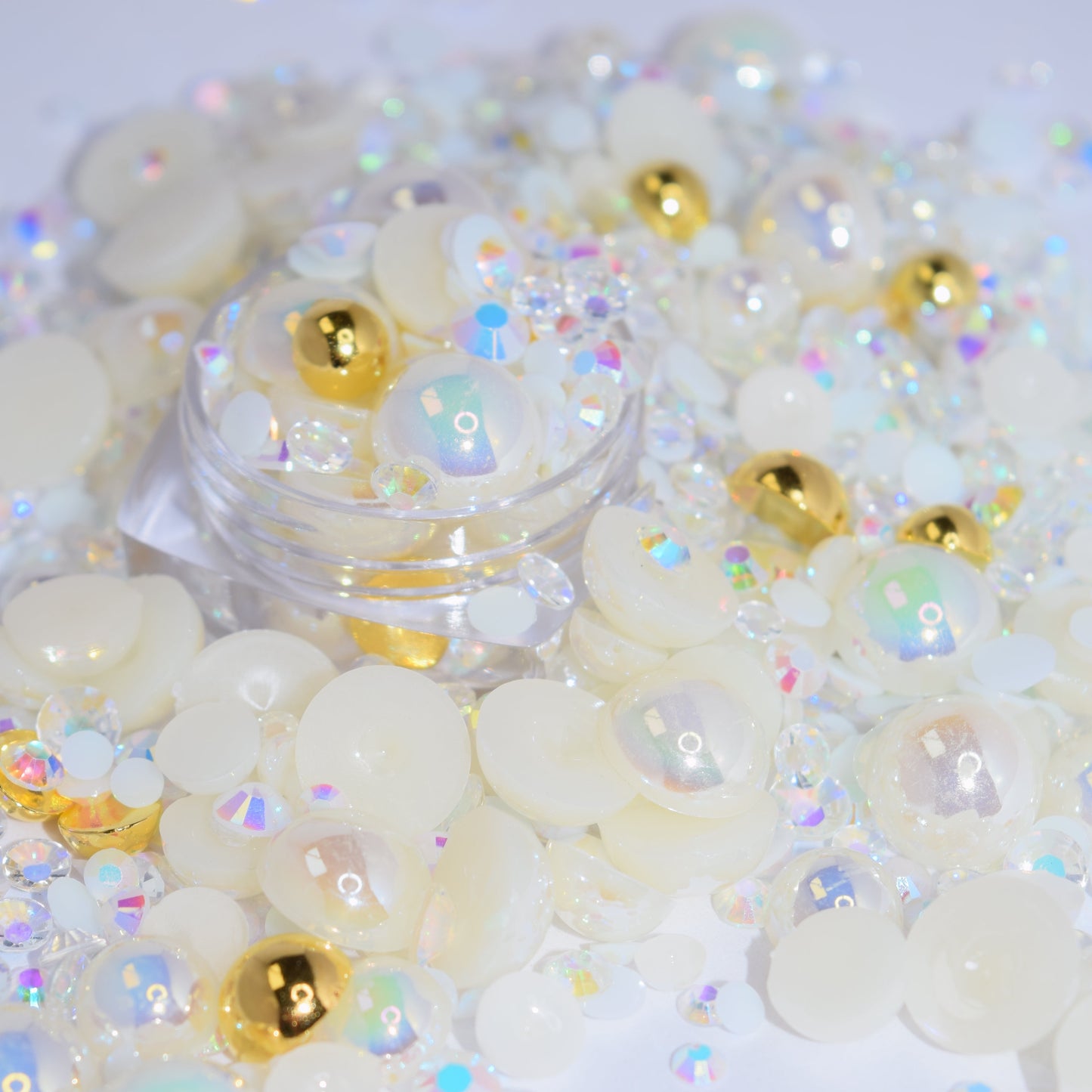 Gold and White Flat Back Pearl Mix - 1.2 oz