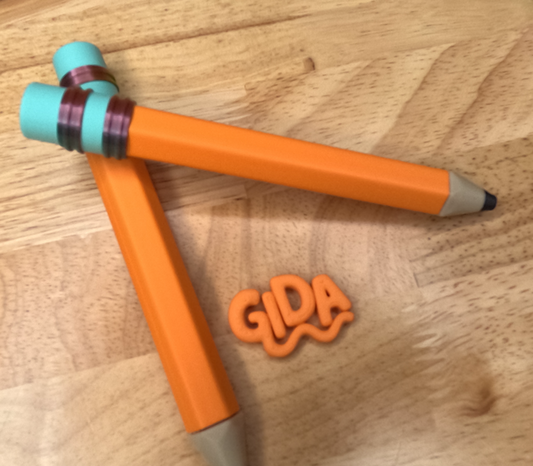 ✏️ 3D Printed Jumbo Pencil Pen | Refillable Ink | Orange and Metallic Gift Ballpoint Pen