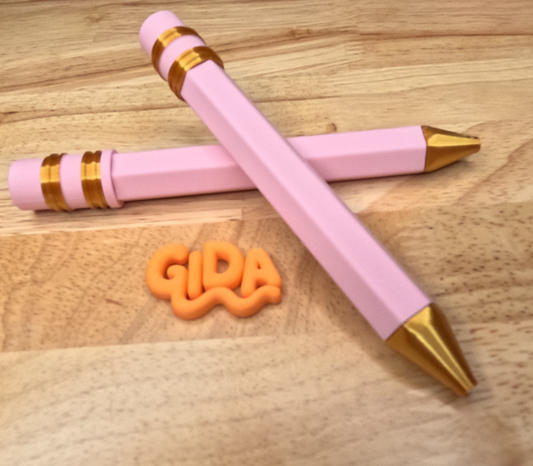 ✏️ 3D Printed Jumbo Pencil Pen | Refillable Ink | Baby pink and Gold And metallic Gift Ballpoint Pen